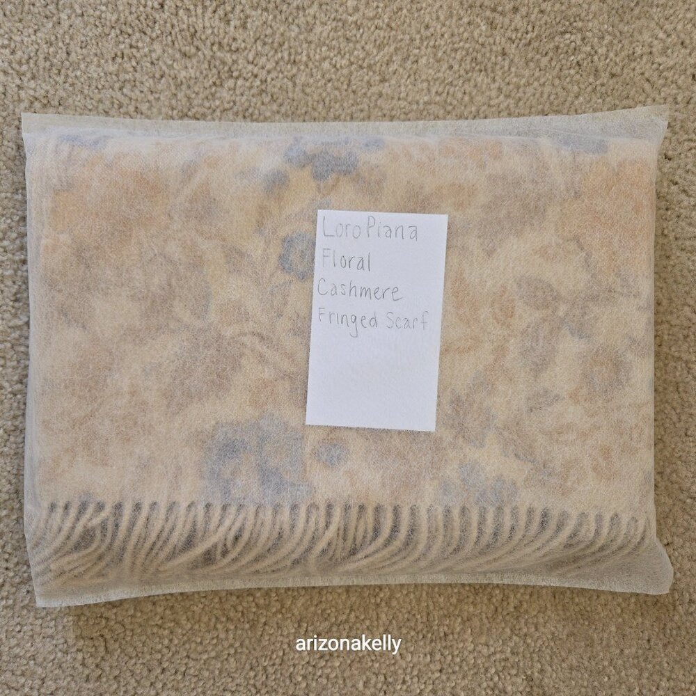 Loro Piana Cashmere Fringed Scarf Reversible Floral to Creme - Picture 17 of 17